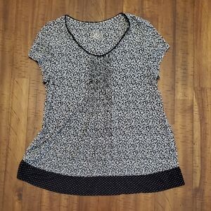 George Black and White Floral Blouse L